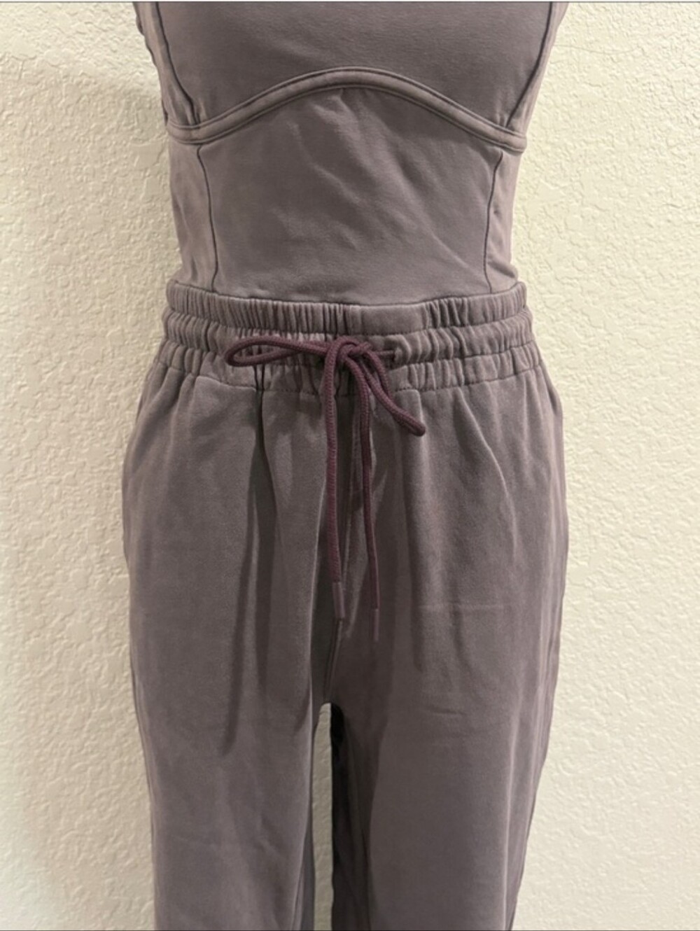 New Free People Inbound Washed Brown Square-Neck Jumpsuit with Drawstring Waist - Picture 7 of 8